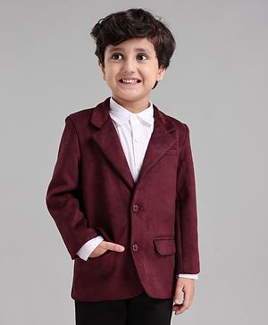 Babyhug Full Sleeves Velvet Party Wear Blazer Solid - Maroon