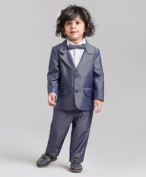 Babyhug Full Sleeves Party Suit With Bow - Blue