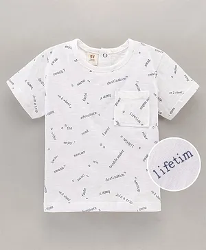 ToffyHouse Half Sleeves Cotton T-shirt Text Print - White