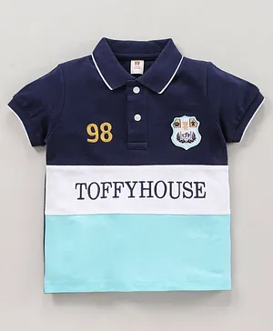 ToffyHouse Half Sleeves T-Shirt Logo Embroidery - Navy Blue