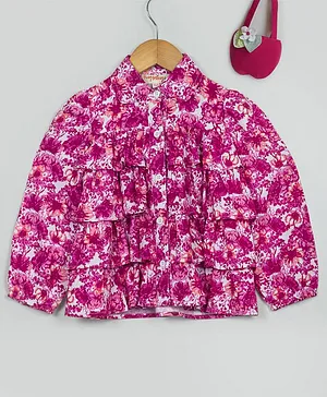 Hugsntugs Full Sleeves Frill Detailing & Floral Print Top - Pink