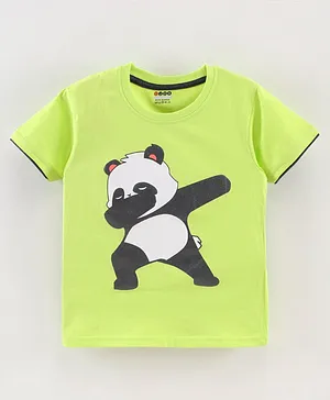 OJOS Half Sleeves T-Shirt Panda Print - Green