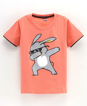 OJOS Half Sleeves T-Shirt Bunny Print - Coral