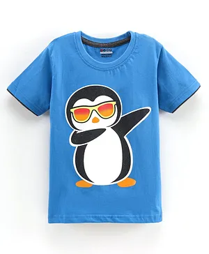 OJOS Half Sleeves T-Shirt Penguin Print - Blue