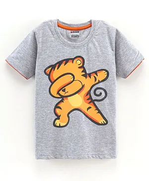 OJOS Half sleeves Tshirt Tiger Print- Grey