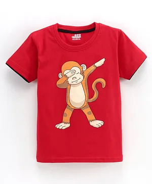 OJOS Half sleeves Tshirt Monkey Print- Red