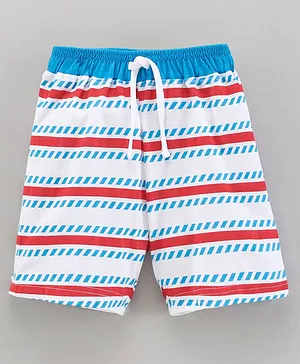 OJOS Knee Length Shorts Stripes Print - White Sky Blue