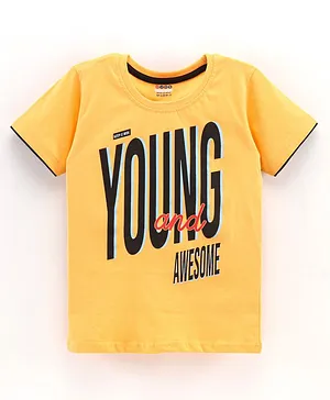OJOS Half sleeves Tshirt Text Print- Yellow
