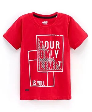 OJOS Half Sleeves T-Shirt Text Print - Red
