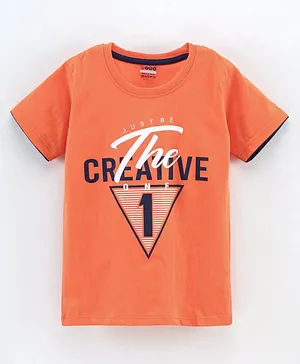 OJOS Half sleeves Tshirt Text Print- Orange