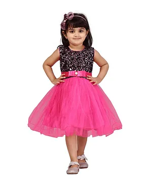 Aarika Sleeveless Sequin Flared Dress - Dark Pink