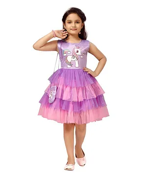 Aarika Sleeveless Unicorn Print Dress - Pink & Purple