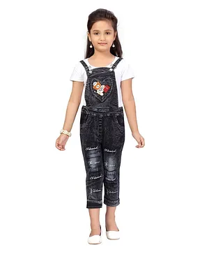 Aarika Half Sleeves Denim Jumpsuit With Pockets - White & Black