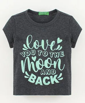 UCB Half Sleeves Cotton T-Shirt Love You To The Moon And Back Print - Black