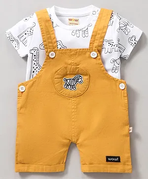 WOW Clothes Dungaree with Inner Tee Animal Print - Gold White