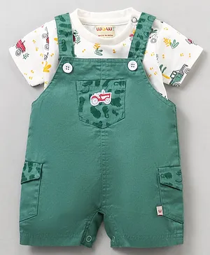 WOW Clothes Dungaree with Inner Tee Car Print - Green White