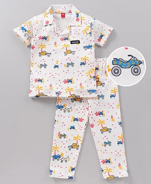 Wow Clothes Half Sleeves Night Suit Vehicle Print - White Yellow