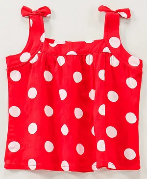 Babyhug Singlet Sleeves Top Polka Dot Print With Bow - Red White