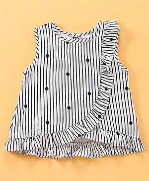 Babyhug Sleeveless Top With Frill Design Dot And Stripe Print - Black White