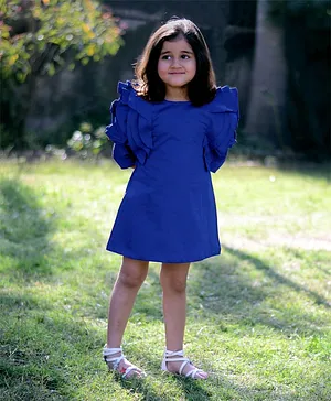 Piccolo  Puffed Half Sleeves Solid Dress - Royal Blue