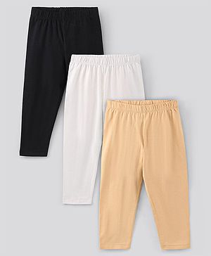 Pine Kids Organic Capri Length Solid Legging Pack of 3 - Black White Brown