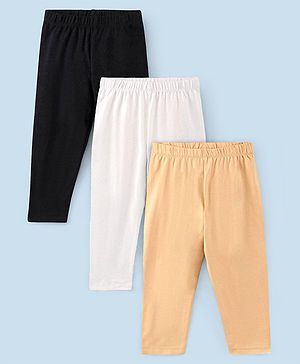 Pine Kids Ankle Length Biowashed Solid Leggings Pack Of 3 - Cream White Black