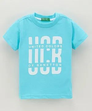 UCB Half Sleeves T-Shirt Text Print - Aqua Blue