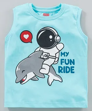 Babyhug Sleeveless T-shirt Dolphin Print - Blue