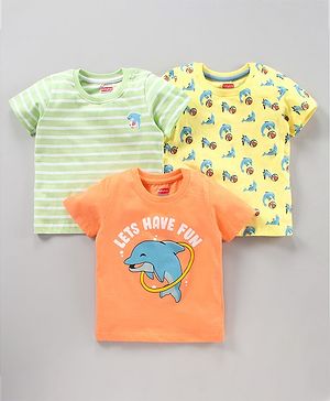 Babyhug Half Slevees T-Shirt With All Over Print Pack of 3 - Multicolour