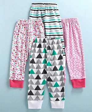 BUMZEE Pack Of 4 Triangles And Dots Printed Full Length Pyjamas - Pink
