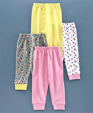 BUMZEE Full Length Pajamas Pack Of 4 - Pink & Yellow
