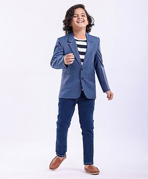 Pine Kids Half Sleeves 3 Piece Solid Party Suit - Multicolor