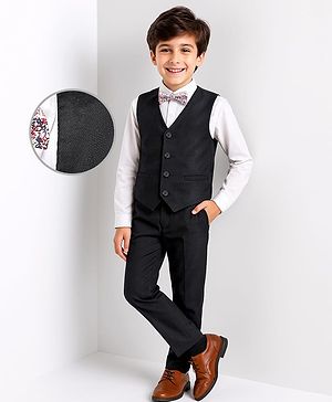 Pine Kids 3 Piece Full Sleeves Party Suit With Bow - Black White