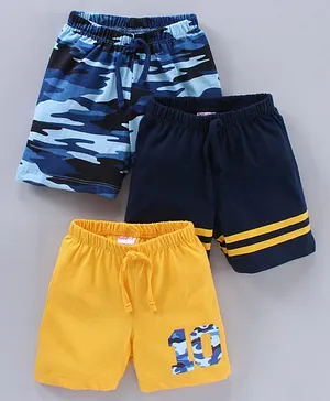 Babyhug Knit Camo Shorts Pack of 3 - Yellow Navy Blue