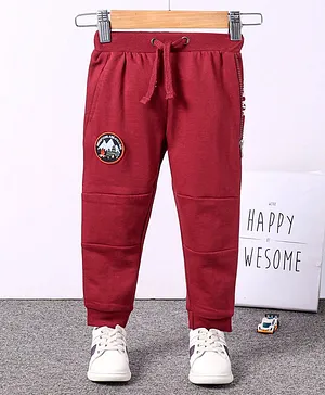 Babyhug Cotton Knit Lounge and Track Pant Solid Patched - Maroon