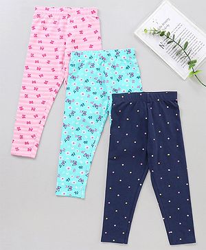 Babyhug Full Length Knitted Leggings Butterfly Print Pack Of 3 - Multicolor