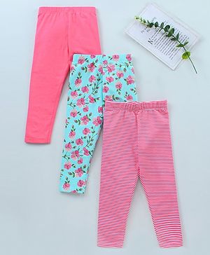 Babyhug Full Length Cotton Leggings Printed and Solid Pack of 3- Multicolor