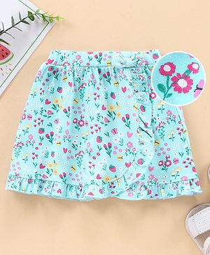 Babyhug Knit Knee Length Wrap Skirt Floral Print - Blue