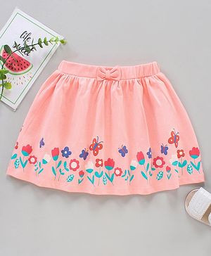Babyhug Knee Length Skirt Floral Print - Pink