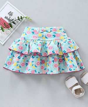 Babyhug Knit Knee Length Layered Skirt Lemon Print - Blue