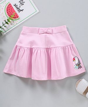 Babyhug Knee Length Tiered Skirt with Bow Toucan Print - Pink