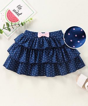 Babyhug Knit Knee Length Layered Skirt Polka Dots Print - Navy Blue