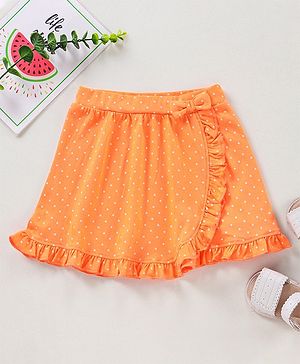 Babyhug Knee Length Skirt Polka Print & Bow Applique - Orange
