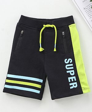 Babyhug Knit Shorts Text Print - Black