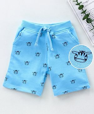 Babyhug Knit Shorts Zebra Face Print - Sky Blue