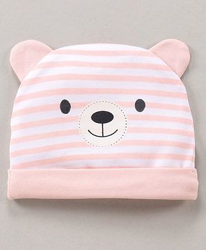 Babyhug Cotton Cap Stripes & Bear Face Print Pink- Diameter 10 cm