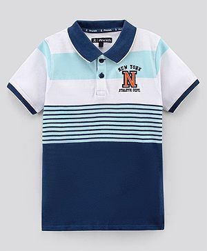Pine Kids Half Sleeves Biowashed Striped T-Shirt - Blue White