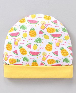Babyhug 100% Cotton Cap Fruits Print Yellow - Diameter 14.5 cm