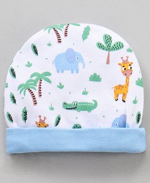 Babyhug 100% Cotton Caps Printed Blue - Diameter 11 cm