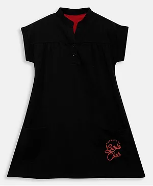 THETA Girls  Half Sleeves Girls Club Printed Long Top - Black